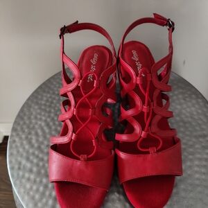 Easy Street Red Strappy Sandals with Medium Heel